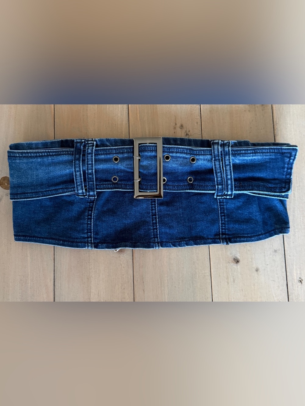 Fashion Nova Dark Denim Strapless Top Silver Buckle women’s Medium